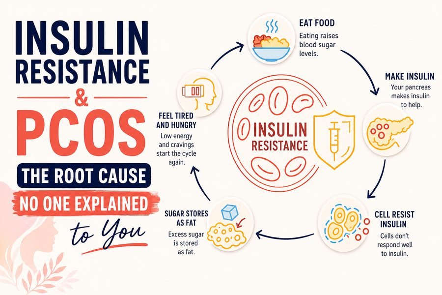 Infographic of the insulin resistance cycle in PCOS